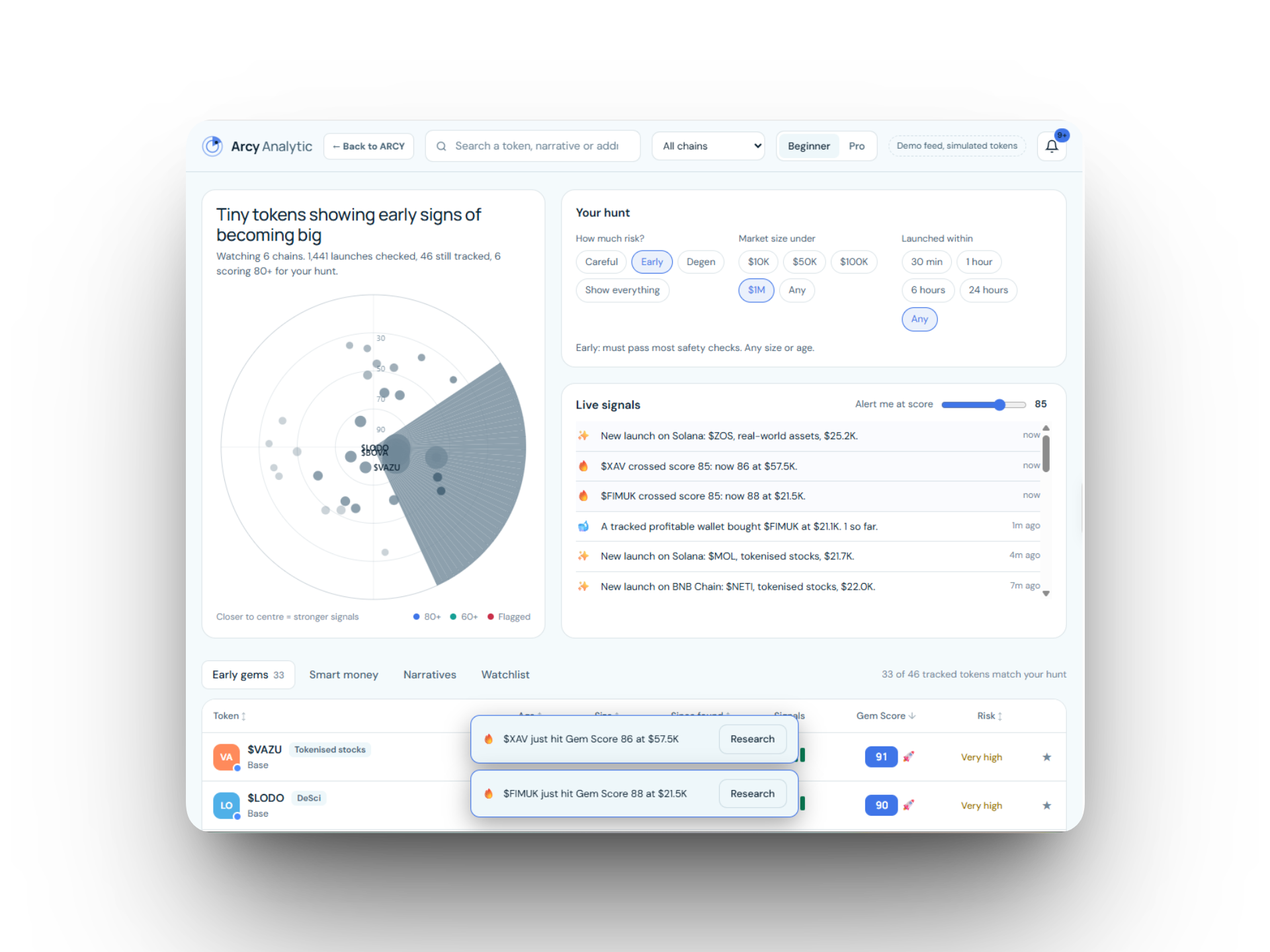 ARCY Analytic application preview